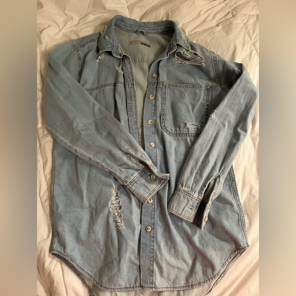 top shop size 2 jean ripped flannel